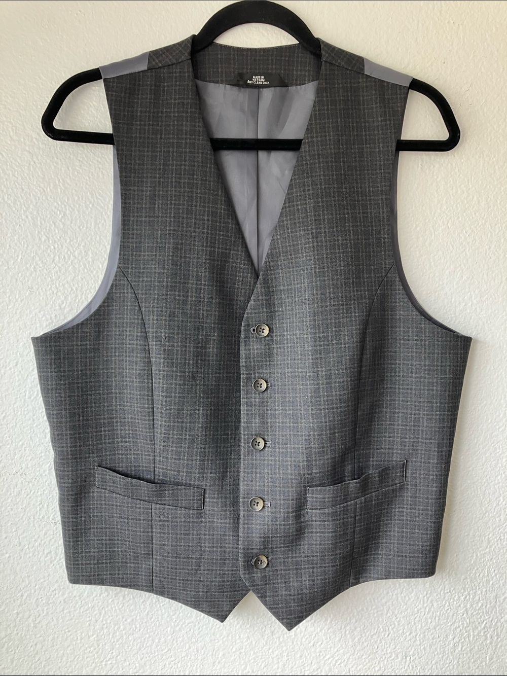 Haggar Gray Blue Windowpane Men's Dress Vest Medium